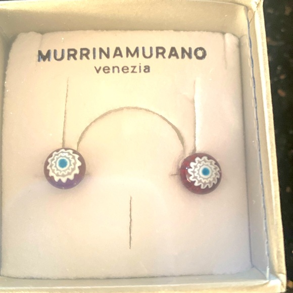 Murrinamurano glass pierced floral stud earrings new w/o tags - Picture 1 of 4